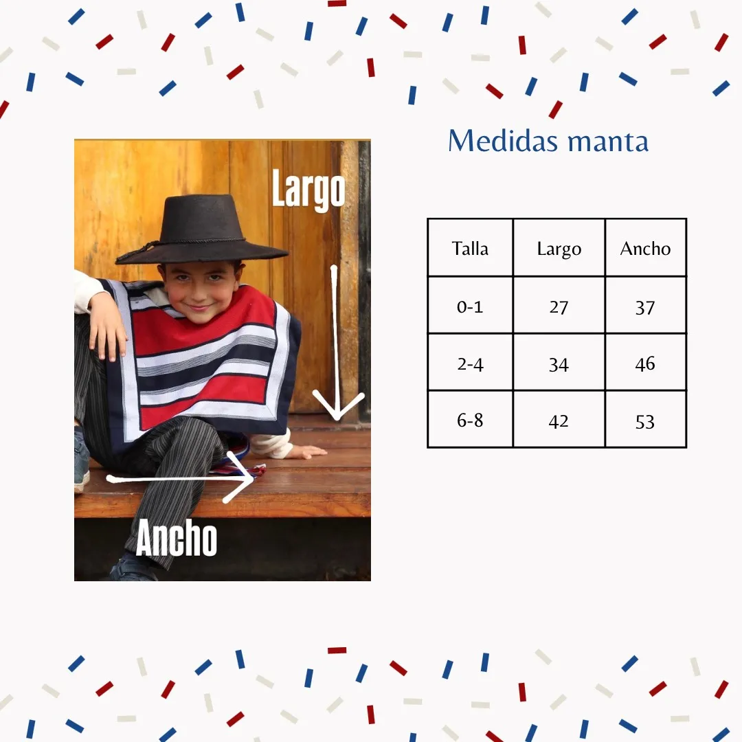 Vestuario Huasito manta negra con rojo - Imagen 4